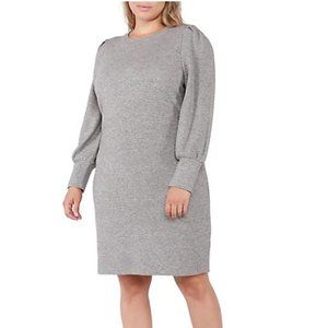 NWT Dex Plus Puff-Sleeve Ottoman Knit Dress Size 3X Gray Long Sleeve Comfy SOFT